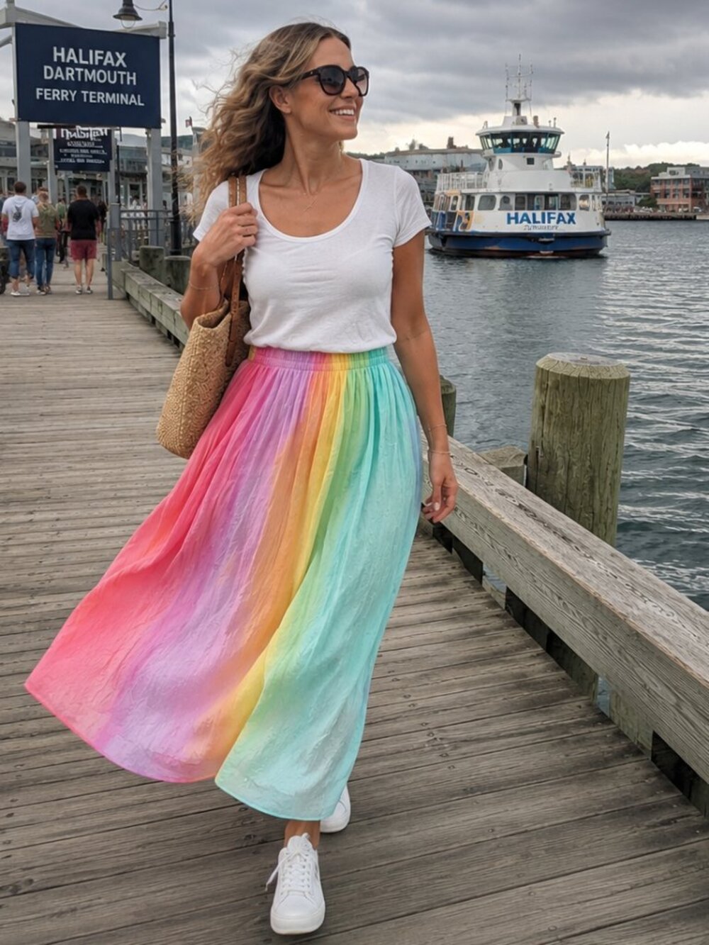 Rainbow Stripe Maxi Skirt L Silk Viscose Elastic Waist Italian Summer TravelLife